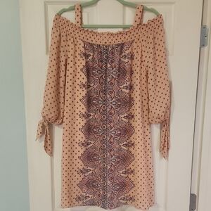 Chic Peach Off-Shoulder Dress with 3/4 Sleeves